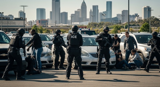 shutterstock_2706891737.jpg Police officers in tactical gear conducting an arrest in a parking lot