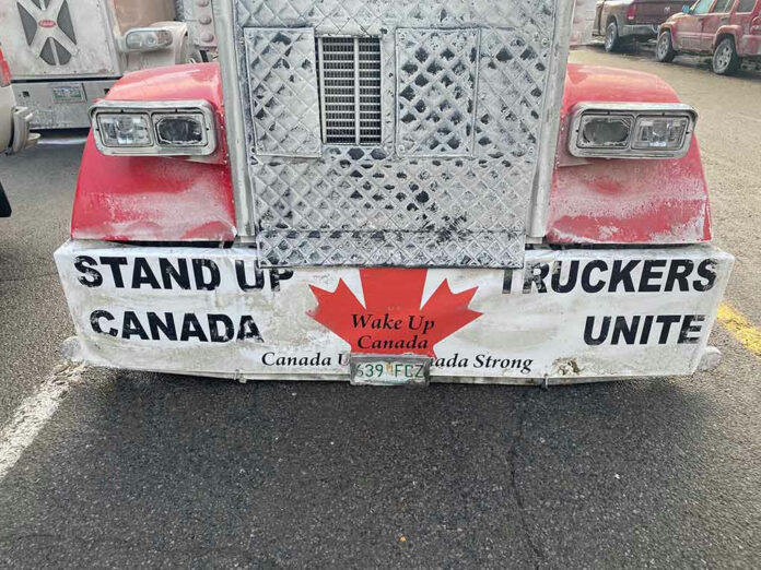 2117525060 Front of truck with Stand Up Canada Truckers Unite.