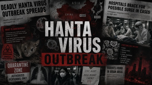 shutterstock_2781229407.jpg Graphic depicting Hanta virus outbreak with warnings and images of affected areas