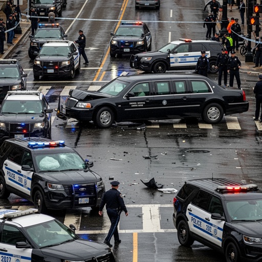 Multiple police vehicles at the scene of a traffic incident