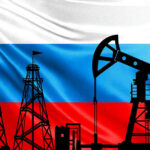 Buying Russian Oil? Prepare For Pain Silhouettes of oil rigs on Russian flag background.