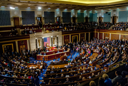 Large assembly in U.S. House of Representatives, Capitol Building.